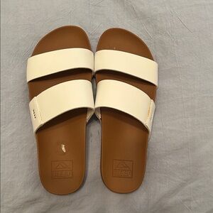 Reef Cream and Tan Slide Sandals